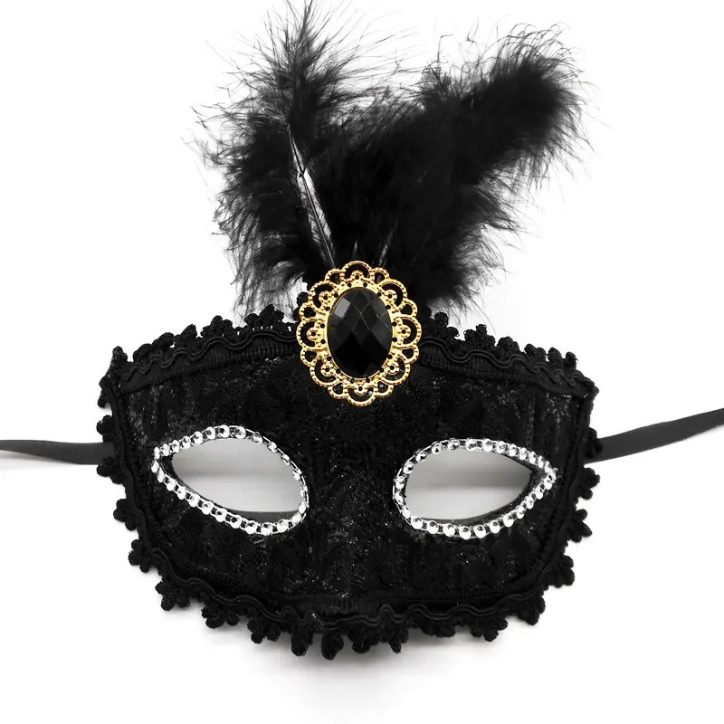 Black Feather Masks Carnival Masquerade for Costume Party Supplies Prom Mardi Gras Fancy Dress Party