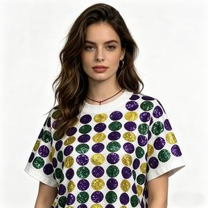 <span class=keywords><strong>T</strong></span>-<span class=keywords><strong>shirt</strong></span> en coton brodé de sequins personnalisé avec logo du fabricant, haute qualité, pour femmes, idéal pour le Mardi Gras - Product Image 3