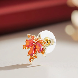 S925 Sterling Silver Maple Leaf Stud Earrings Orange Crystal Party Jewelry For Women And Men - Product Image 4