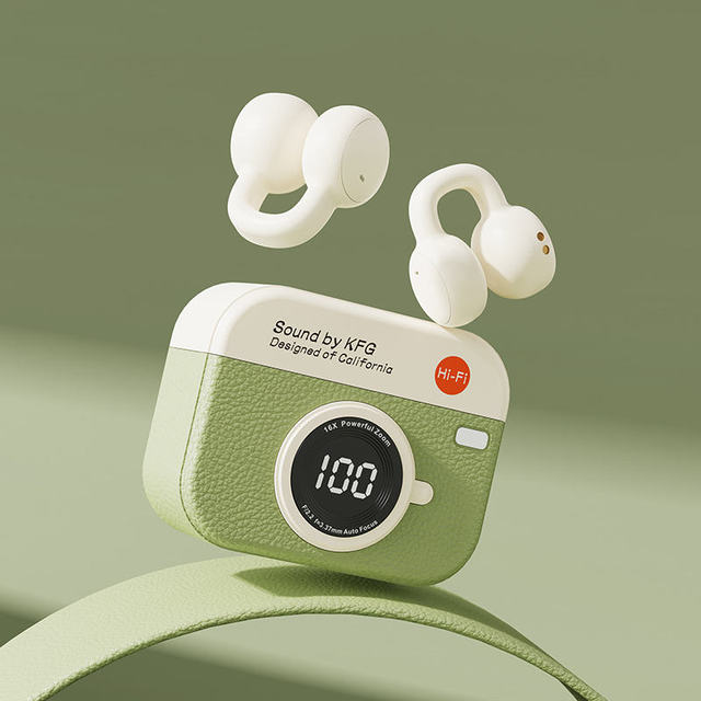 Q87 Retro Clip-On TWS Wireless Earbuds Blue-tooth 5.4 Earphones with LED Digital Display Noise Reduction Type-C Charging Headset