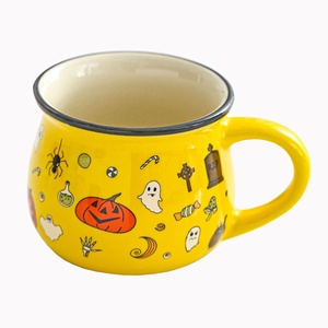 Écologique Roman Imprimé Halloween Tasse En Céramique Fantôme Festival Cadeau Porcelaine Tasse À Café Citrouille Smiley Visage Tasse Wattle Mug - Product Image 3