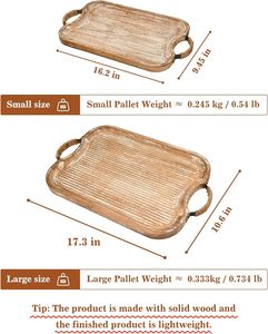 Bandeja de servicio de madera rústica con asas de metal Juego de 2 bandejas decorativas rectangulares para comida, fruta y café Ideal para cama - Product Image 3