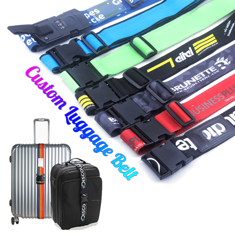 Correas de equipaje con logotipo personalizado al por mayor, cinturones de maleta portátiles, accesorios de viaje, correas de bolsa