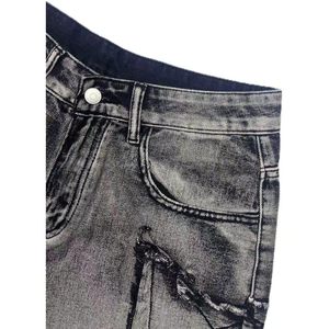Pantalones Cortos de Mezclilla Holgados para Hombre, Negros y Grises, Desgastados, de Cintura Media, Pierna Recta, Estilo Casual Urbano, Moda Y2K - Product Image 5