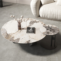 Ensemble de tables basses design de luxe meubles de salon modernes table à thé d'appoint circulaire en acier inoxydable en marbre