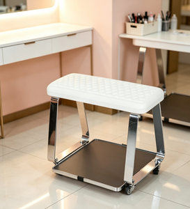 Tabouret de manucure blanc avec pieds en métal, chaise roulante pour salon de beauté et studio de manucure - Product Image 2