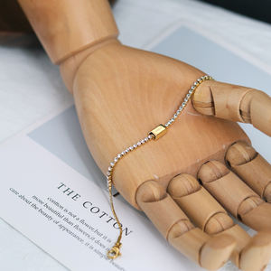 Bracelet tennis en acier inoxydable tendance plaqué or 18 carats avec zircon, vente en gros personnalisée, bijoux Zhishang pour femmes, cadeau - Product Image 1