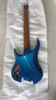 Guitare électrique bleue à 7 cordes avec manche en érable carbone, design sans tête, dos/côtés en acajou, matériau latéral en acajou