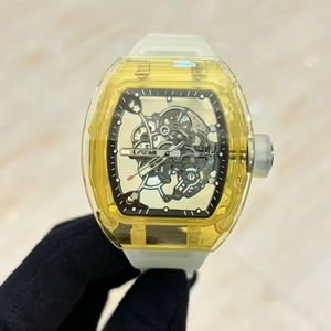 Professional Sapphire Case Skeletonized <b>Automatic</b> Mechanical Mens <b>Wristwatch</b> High-Grade Moissanite Band Tonneau Shape Pointer - Product Image 2