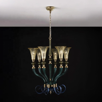 Villa Hôtel Maison Luxe 6 Lumières Murano Fait Main Verre Vert Décoratif Grand Salon Moderne Lustre Led