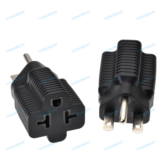 4-in-1 15-20A NEMA 6-15P to 5-15/20R T-Blade Adapter-4 Outlets PVC Plug with Socket