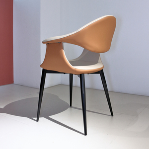Poltrona in Pelle PU Bicolore <span class=keywords><strong>Crema</strong></span> Beige e Marrone con Gambe in Metallo Nero Affusolate - Product Image 5