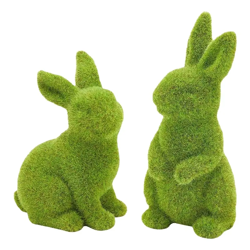 Resin Spring Decorative Statue Moss Rabbit for Festival Desktop Decoration