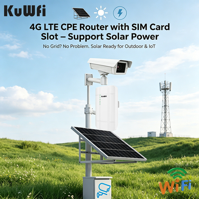 Support Solar Supply KuWFi 2.4G LTE Router 1WAN LAN External 5dBi Antenna IP66 Waterproof Outdoor 4g Wifi Router for IP Camera