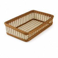 Panier à pain rectangulaire en rotin PP tressé à la main, plateau de rangement en osier bicolore, design moderne et écoresponsable pour cuisine