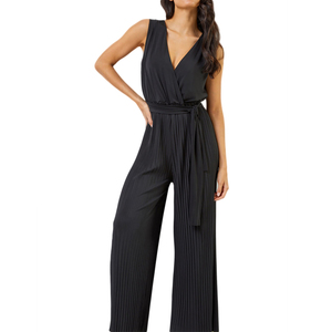 <span class=keywords><strong>Tuta</strong></span> da donna profonda scollo a V senza maniche avvolgente cravatta in vita dettaglio <span class=keywords><strong>tuta</strong></span> a pieghe in nero pagliaccetti lunghi pantaloni larghi completo completo - Product Image 3