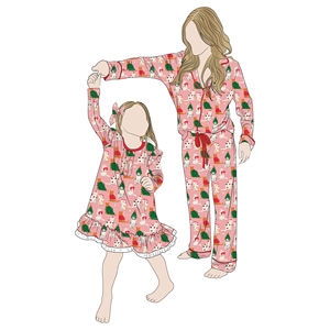 Nueva llegada personalizada de manga larga con estampado personalizado mamá y yo Casual fiesta familia juego trajes niñas vestido de noche mamá Pijamas - Product Image 4