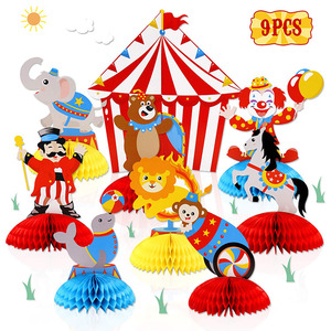 Nicro 9 pièces Animaux Fiesta Carnaval <span class=keywords><strong>Cirque</strong></span> Fête Décorations de table 3D Centres de table en nid d'abeille - Product Image 3