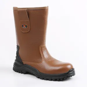 Botas de chuva ocidentais para segurança de fazenda, calçados de segurança com biqueira de aço S3 à prova d'água, couro de vaca anti-furos, novo estilo, calçado de trabalho