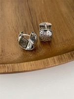 Boucles d'Oreilles Ethniques en Argent Massif S925 Vintage, Motif Nuage Creux, Puces d'Oreilles Tendance Nationale, Fines et Polyvalentes, Style Luxe Léger Vieilli