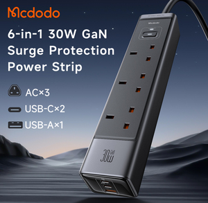 Multiprise de bureau Mcdodo 060 30W GaN, distribution multi-ports 6 en 1, 2 USB-C + USB + 3 prises AC, protection contre la surcharge OTP, PD3.0 <span class=keywords><strong>PPS</strong></span> QC4.0 SCP - Product Image 2