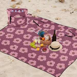 60X80in Custom Print Picnic Rugs Hawaiian Hau Pink Flower Aloha Washable <b>Camping</b> Blankets Waterproof Beach Mat Foldable Handbags - Product Image 5