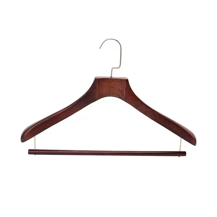 Clothing Store Hotel Luxury Broad Shoulders Wooden Suit Hangers With Gold Kooks
