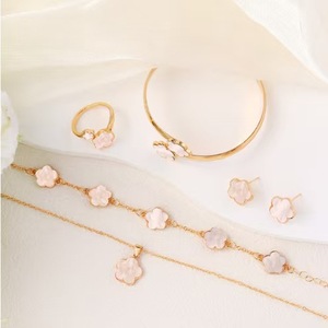 New Trendy Engagement Party Wedding 5 Piece Women's <strong>Gold</strong> Plated Necklace Bracelet Earrings Acrylic Enamel Flower Charm <strong>Jewelry</strong> - Product Image 5