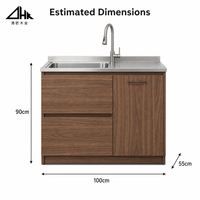 Meuble de lavabo en noyer avec plan de travail en acier inoxydable, panier à linge extractible, armoire de rangement pour buanderie, taille personnalisée