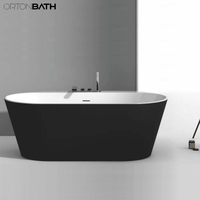 Ortonbaignoir blanc ovale Surface solide acrylique autoportant bain chaud SPA baignoire avec trou de robinet ensemble de douche