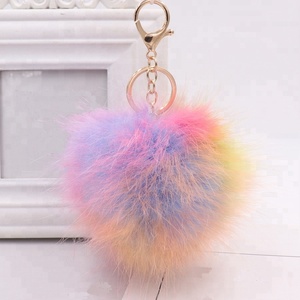 Porte-clés mode <span class=keywords><strong>femme</strong></span> 3.9 pouces fausse fourrure de renard pompons vente en gros <span class=keywords><strong>pas</strong></span> <span class=keywords><strong>cher</strong></span> nouveau porte-clés moelleux coloré cadeaux pour les filles - Product Image 1