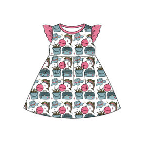 GSD3581 Custom Baby <b>Girl</b> Summe <b>Pink</b> plaid bows flowers Print short Sleeve Knee-Length Breathable <b>Dress</b> Wholesale - Product Image 5