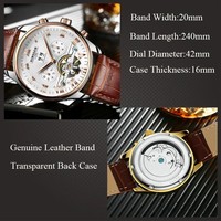 KINYUED J012 Montre de luxe pour homme, montre de mode pour homme d'affaires, bracelet en cuir, montre-bracelet sport, montre mécanique automatique pour homme