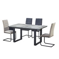 Table à manger rectangulaire convertible de luxe, extensible, style nordique moderne, plateau en verre rétractable, pieds en métal, plateau en MDF verni