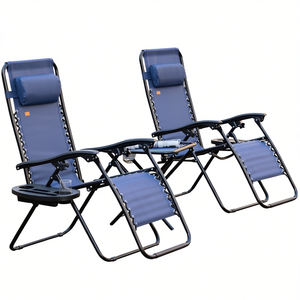 Chaise longue pliante avec porte-gobelet et coussin, chaise de plage inclinable d'extérieur, structure en métal, assise en tissu, design moderne - Product Image 1