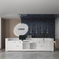 Bureau de réception en MDF multifonctionnel en forme de L incurvé, style moderne et minimaliste, avec éclairage LED, personnalisable, blanc, pour bureau