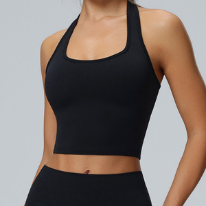 Wholesale Women Halter Neck Sports Bra U Neck Crop Yoga <b>Top</b> Removable Pads Sleeveless Pilates Gym Workout Athletic Tank <b>Top</b> - Product Image 1