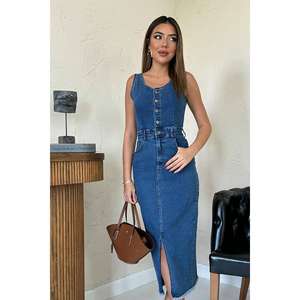 Robe moulante en jean bleu, sans bretelles, dos nu, mi-longue, mode féminine - Product Image 3