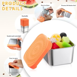 6oz tái sử dụng thép không gỉ Snack <span class=keywords><strong>container</strong></span> Leak-proof Stackable nhỏ Kim loại thực phẩm <span class=keywords><strong>container</strong></span> với Silicone có nắp đậy - Product Image 3