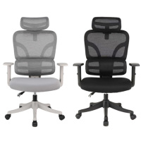 Chaise de bureau ergonomique en plastique noir à dossier haut avec appui-tête réglable et accoudoirs réglables en hauteur pour le bureau à domicile