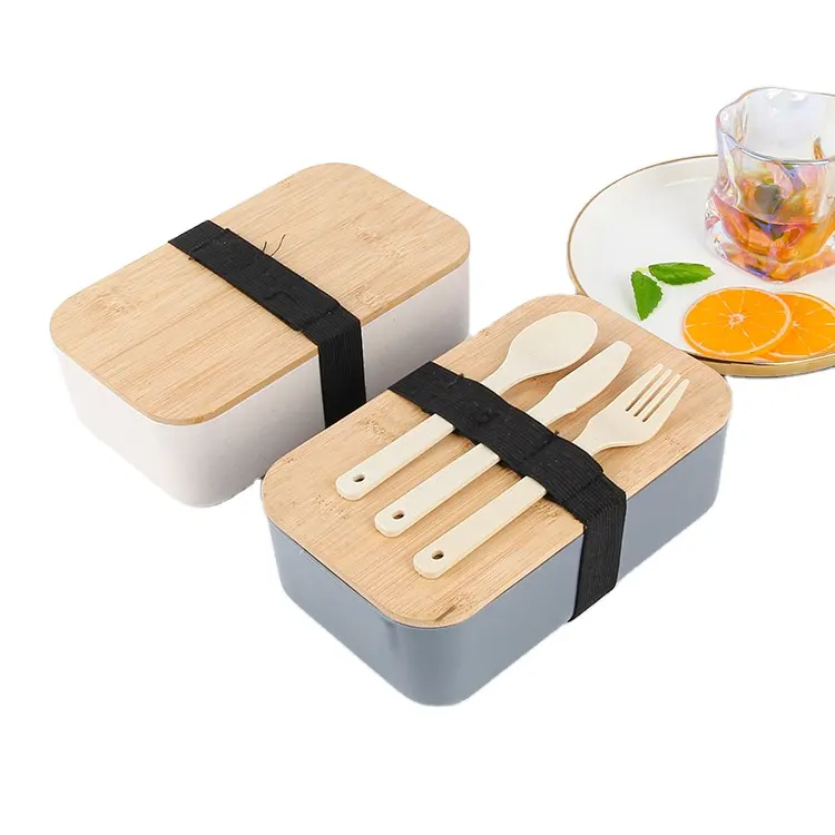 BPA Free Dishwasher Safe Bamboo Lid Wheat Straw Plastic Bento Lunch Box Kids Food Container