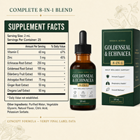 Gotas Botánicas Inmunitarias 8 en 1 al por Mayor, Complejo de Echinacea y Goldenseal con Hoja de Orégano para el Bienestar Corporal Total, OEM ODM