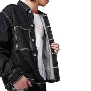 Nouveautés Mode Décontractée Confortable Style Unisexe Veste Oversize Noire Délavée avec Surpiqûres Contrastantes Blanches - Product Image 5