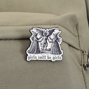 Spille in Smalto 'Girls Will Be Girls' Divertenti Stile Femminista, Strega, Punk, Gotico, Spilla da Bavero all'Ingrosso - Product Image 3