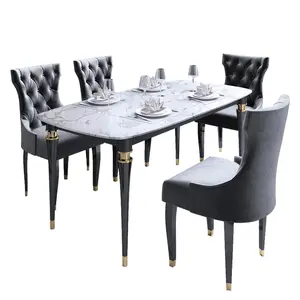 आधुनिक डिजाइन भोजन कक्ष फर्नीचर सोने स्टील फ्रेम 6 कुर्सियों भोजन कक्ष सेट