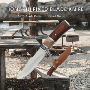 Couteau tactique de chasse à lame fixe Hongrui DIY OEM pour survie en extérieur et camping, avec étui - Product Image 2