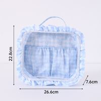Pochette cosmétique transparente en PVC avec volants, fermeture éclair et poignée, trousse de toilette transparente pour femme, idéale pour les voyages