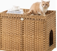 Fobyfurny - Enclos pour litière de chat en rotin tressé à la main et maison pour chat avec design dissimulé, 2 crochets en S pour salon et chambre à coucher