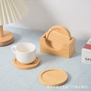 Posavasos redondos de bambú, aislantes del calor, antideslizantes, para café, té, uso doméstico, juego de cuatro - Product Image 1