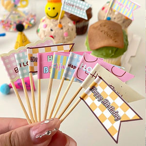 Bendera tusuk gigi makanan Natal kustom bendera Hamburger Burger bendera potong gigi kue buah Cocktail dekorasi pesta bendera tusuk gigi - Product Image 5